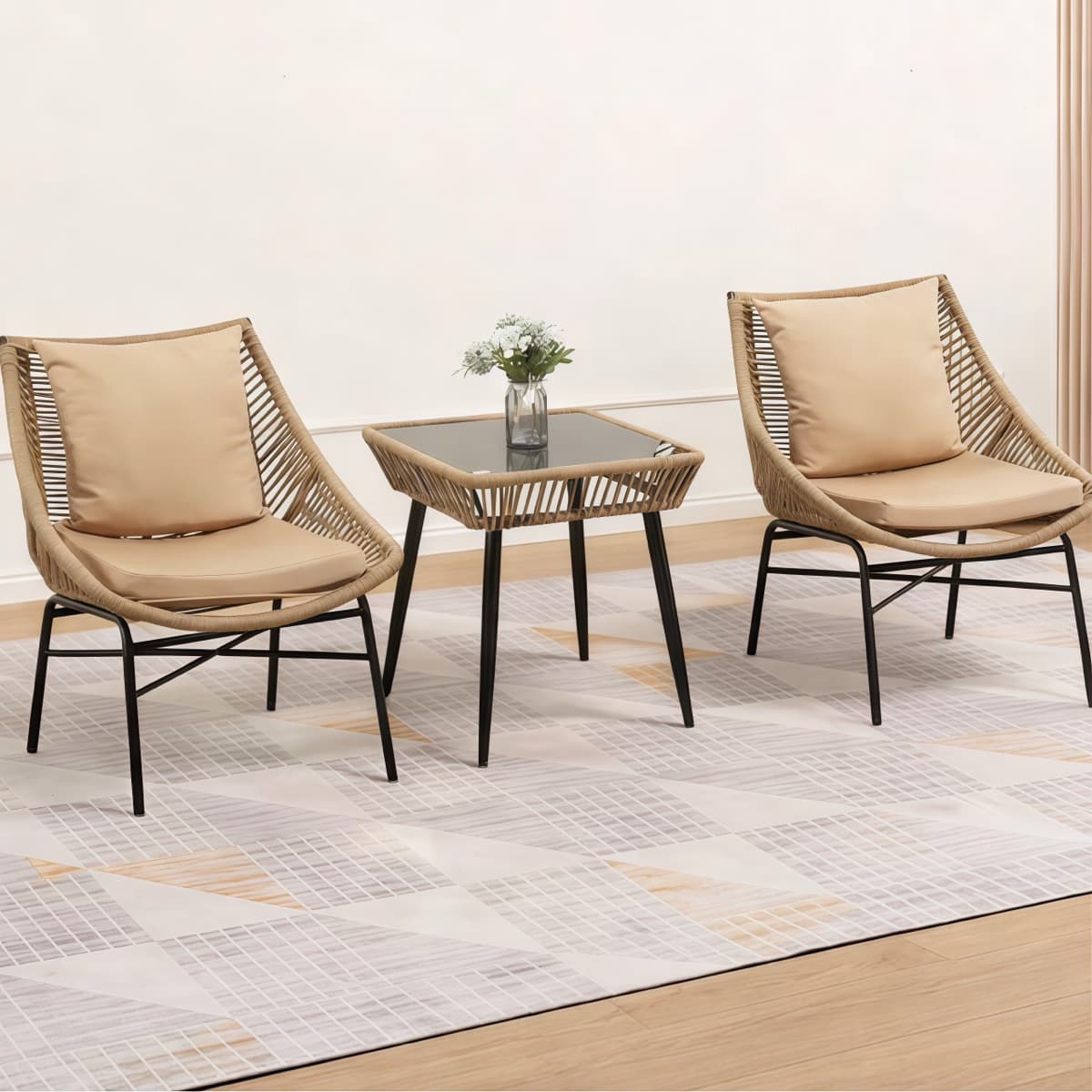 Bàn Ghế Ngoài Trời Khung Sắt Đan Dây – BG10