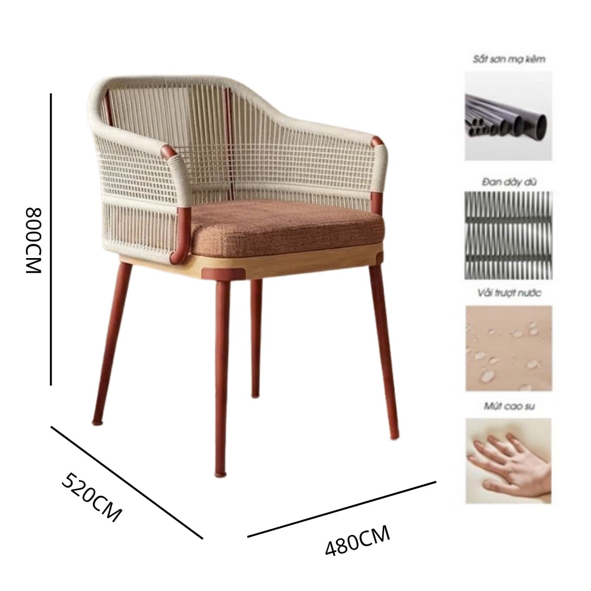 Ghế Ngoài Trời Chân Sắt Đan Dây – NT14 - ảnh 7