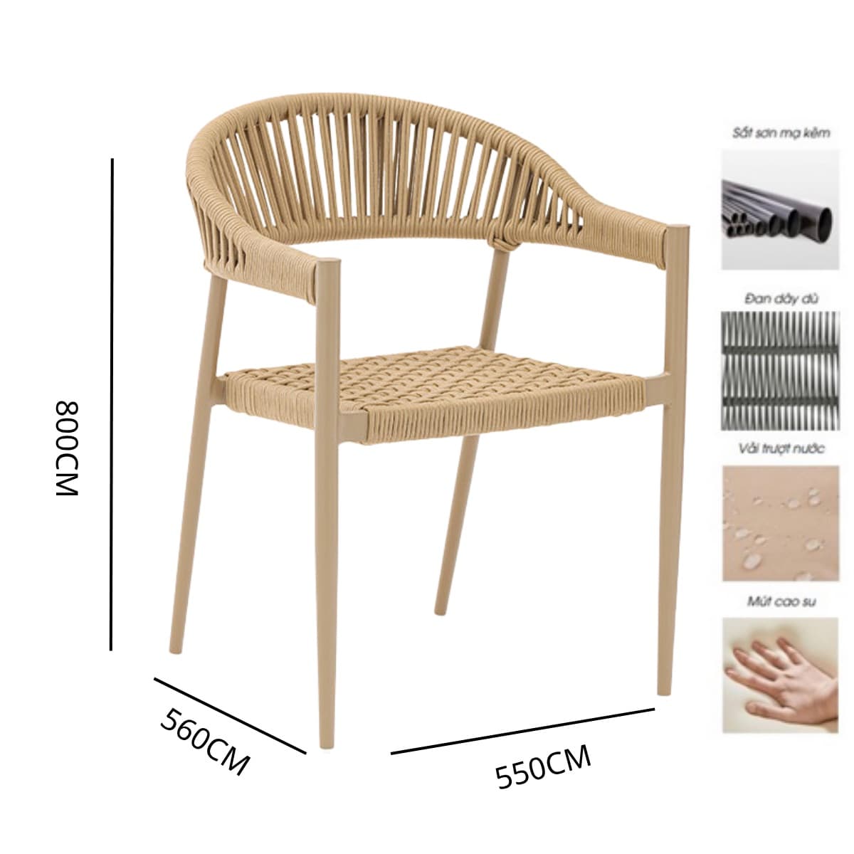 Ghế Ngoài Trời Đan Dây Khung Sắt – NT02 - ảnh 4