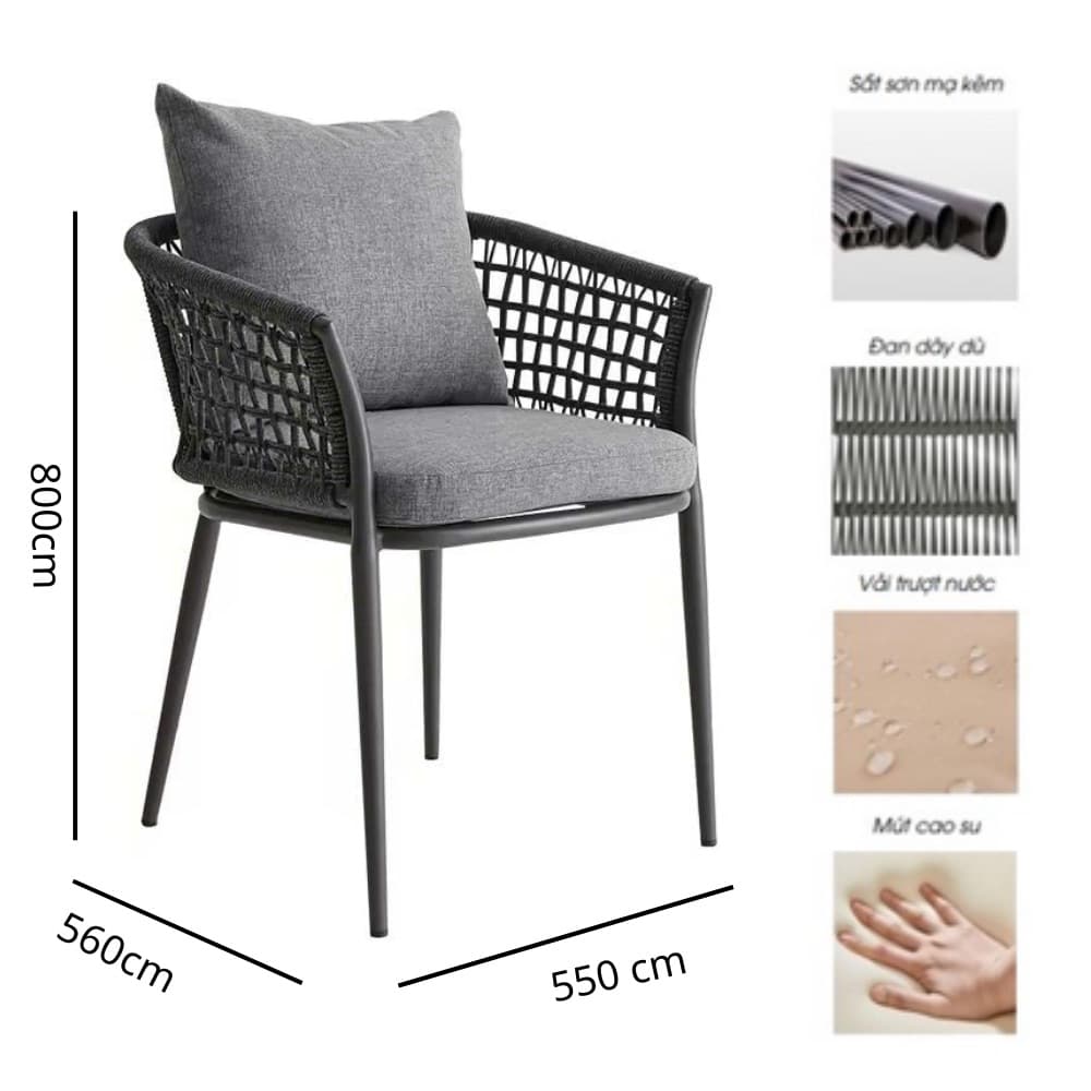 Ghế Ngoài Trời Mặt Nệm Đan Dây – NT16 - ảnh 6