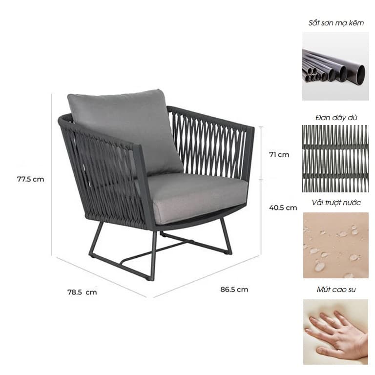 Ghế Sofa Ngoài Trời Khung Sắt SF01 - ảnh 6